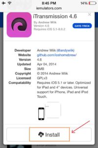 double-tap-on-install--to-download-iTansmission-on-iPhone-iPad-iPod-touch
