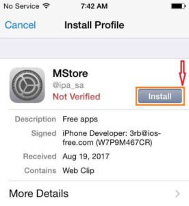 Install mStore For iOS on iPhone