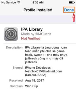 Tap on Done to install iPA Library