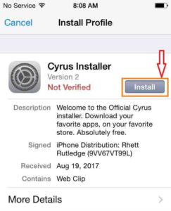 Tap on Install Cyrus Installer