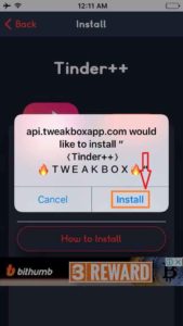 Tap on Install Tinder++