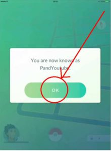 tap OK button to change Pokemon Go Trainer Nickname