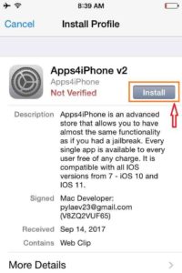 Click on Install Apps4iPhone