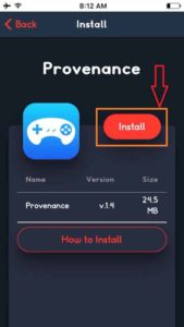 Click on Install Provenance